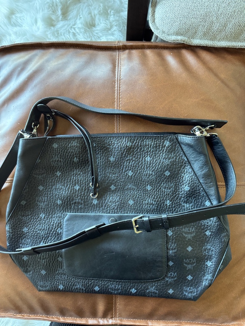 MCM Black Monogram Coated Canvas & Leather Shoulder Bag